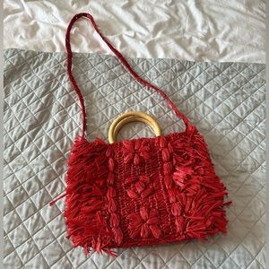 Cleobella Red Fringe Bag with Gold Handle